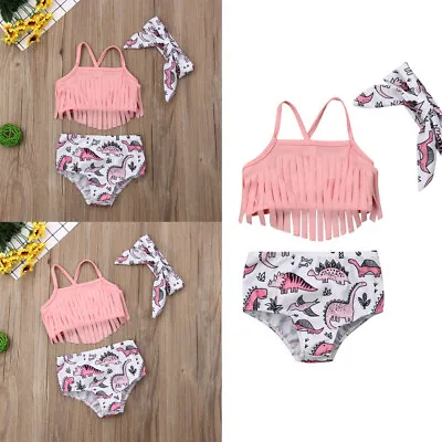 £11.78 • Buy 3PCS Infant Baby Girl Tassel Floral Bikini Set Summer Bathing Suits Beachwear