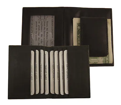 AG Wallets BLACK MAGNET MONEY CLIP Bifold FRONT POCKET Outside ID Leather Wallet • $17.99