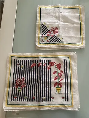 Retro  Vintage Linen Cotton Blend Set 4 Placemats And 4 Napkins Set Plants • $25