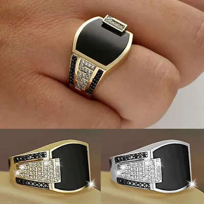 $3.30 • Buy Mens Black Sapphire Diamond Ring Natural Gemstone Wedding Engagement Gift Party