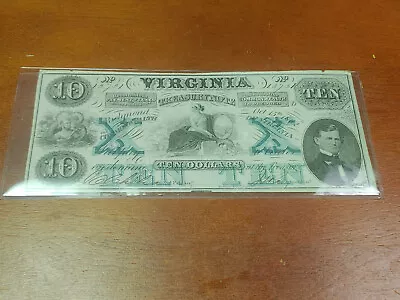1862 Richmond VIRGINIA TREASURY NOTE $10 Obsolete Currency • $79