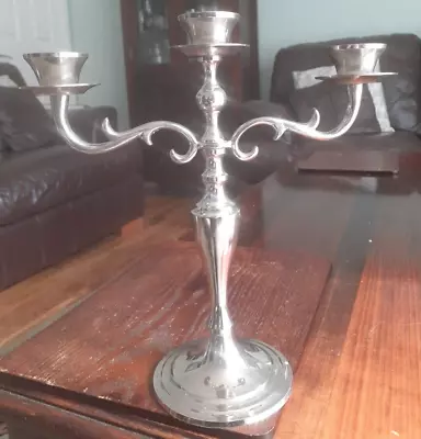 3 Arm Metal Metal Candelabra Silver Colour Height 9 1/2 Inch • £13.99