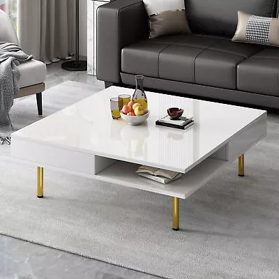 Coffee Table High Gloss Center Table With Drawers And Open Storage Shelves • $183.86