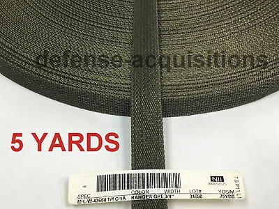 5 YARDS OF 3/4 Inch MilSpec Military Webbing MIL-W-43668 RANGER GREEN  • $3.95