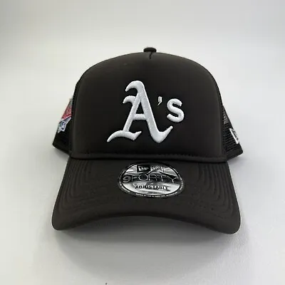 New Era Oakland Athletics 9FORTY Trucker Hat Snapback 89 World Series Brown Cap • $27.19