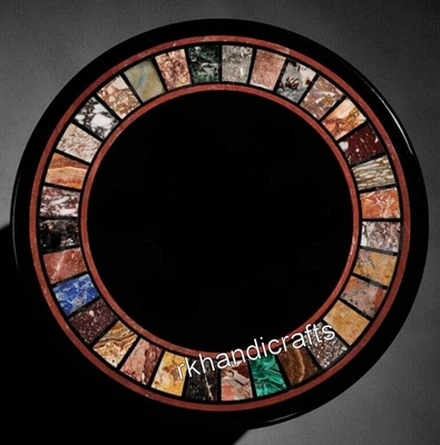 £324.22 • Buy 21 Inches Black Marble Coffee Table Top Semi Precious Stone Inlay Work End Table