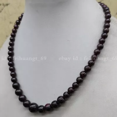 Delicate 5-11mm Red Garnet Round Gemstone Beads Necklace 15.5 Inch • $7.15