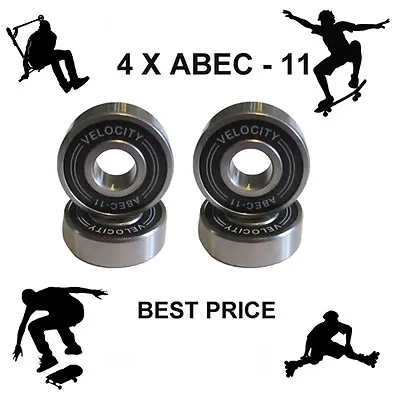 4 Velocity Abec 11 Wheel Bearings Skateboard Scooter Quad Inline Roller Skate 9 • £3.99