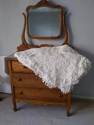 Vintage Handmade Crochet Bedspread Coverlet Floral W/Popcorn Cottage Core • $68.99