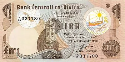 Malta 1  Lira / Pound   ND. 1979  P 34b  Uncirculated Banknote G10E • $25