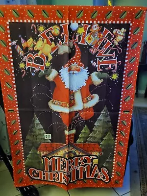 Mary Engelbreit BELIEVE MERRY CHRISTMAS  SANTA TOYS  Large Outdoor Flag 28 X 40 • $48.99