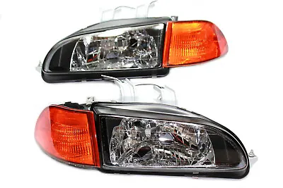 For 92-95 Honda Civic Black Glass Headlights W/City Light 2/3 DR Amber Corners • $130