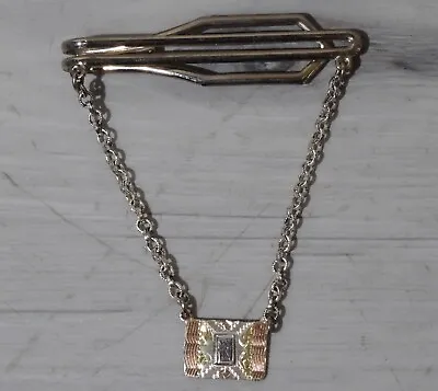 Vintage Sterling Silver 925 & Sterling Plated Tri Color Chain Tie Bar 6.84g • $19.99