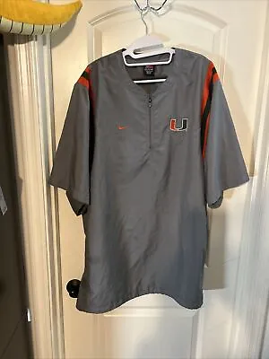 VTG Nike Miami Hurricanes Mens Baseball 1/4 Zip S/S Pullover Jacket Gray •XXL • $49.89