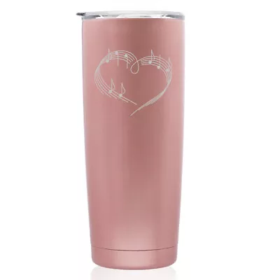 Rose Gold Double Wall Stainless Steel Tumbler Travel Mug Heart Love Music Notes • $26.99