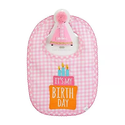 Mud Pie E4 Girl 1st Birthday Gingham Party Hat & Bib Cake Smashing Set 10660013 • $24.99