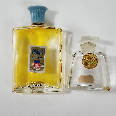 2 Vintage De Coty Empty Glass Perfume Bottles Vanity Decor Advertising • £37.95