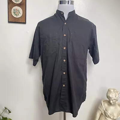 Vintage Mandarin Collar Band Button Up Shirt Bohemian 90s Pockets Medium • $30