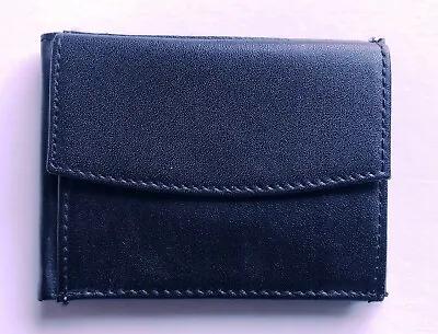 Men's Small Black Faux Leather Bi-Fold Wallet Card Holder Coin Purse Stud Fasten • £5