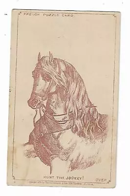 1879 French Puzzle Trade Card Hunt The JOCKEY Dry Goods St Albans VT Horse • $16.25