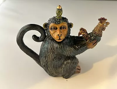 Monkey And Chicken Mini Faux Teapot Vintage Resin Hand Painted Nini Preowned • $7