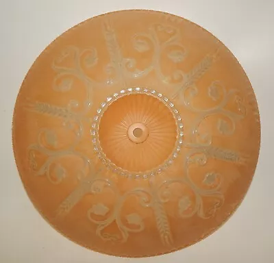 Vintage Frosted Peach Marigold 16  Ceiling Light Fixture Shade W/ Clear Design • $79.99