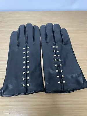 Michael Kors Black Leather Astor Gold Studded Gloves With Touch Tips Medium • $40