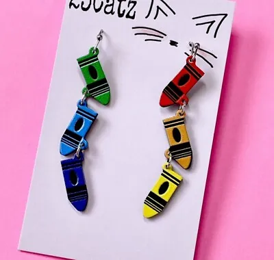 Cute Book Earrings - Teacher Earrings- New Mum Gift - Crayons Art Drawing • £9.90