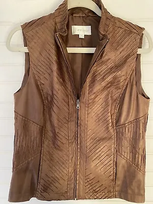 Erin London Vest Women's Size S Soft Brown Geometric Full Zip Vest Side Pockets • $8