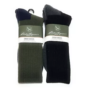 Eddie Bauer Men’s Merino Wool Crew Socks 46% Wool TWO Pairs • $24.99