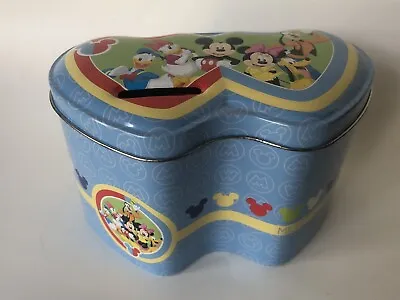 Mickey Disney Metal Tin Bank Heart Shaped Animations Donald Goofy Vintage • $14