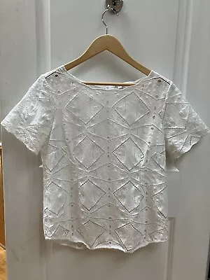 J. Crew Top Eyelet White M Blouse Cottage Cotton Embroidered Cut Out • $9.99