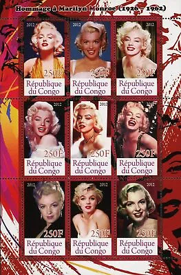 Congo Marilyn Monroe Famous People Actress Souvenir Sheet Of 9 Stamps Mint NH • $16.32