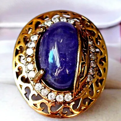 BIG! 14.30 Ct NATURAL AAAA.TANZANITE RINGVINTAGE 925 STERLING SILVER.SIZE 8.25. • £272.39