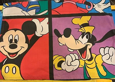 Vintage 90s Disney Mickey Mouse Goofy CURTAIN Set Of Pillowcases 3 Color Block • $38.15