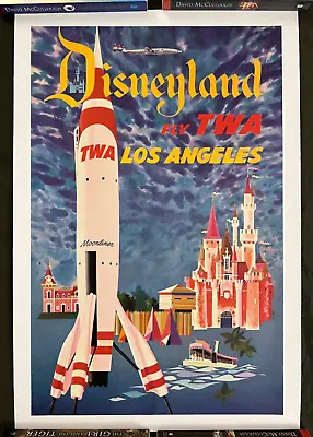 Original Travel Poster TWA Airlines Disneyland Los Angeles Moonliner David Klein • $3975