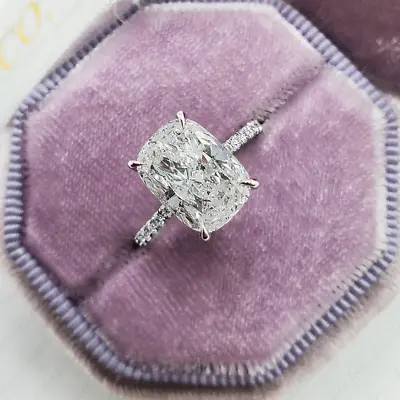 3.58Ctw Ice Crushed Elongated Cushion Cut Moissanite Hidden Halo Engagement Ring • $194