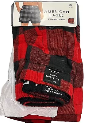 NWT AMERICAN EAGLE Flannel Boxer Sz XL Red Black Checks #61 • $29.75