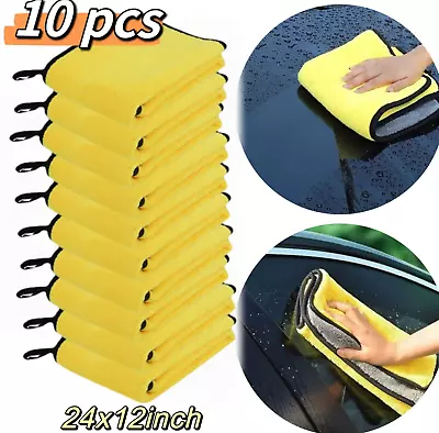 Yellow 10X Car Wash Microfiber Towel 24x12'' Cleaning Drying Car Care Soft Cloth • $10