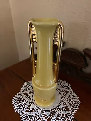 Vintage Shawnee Pottery Yellow With Gold Trim Bud Vase Art Deco 8  • $15.95