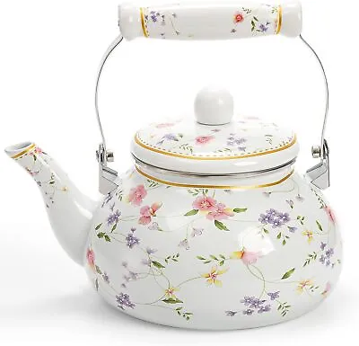 Jucoan Vintage Enamel Tea Kettle 2.6 Quart Floral Enamel On Steel Water Kettle • $38.98