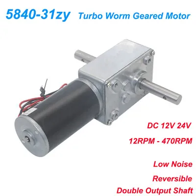 Turbo Worm Geared Motor DC 12V 24V Dual Shaft Reduction Self Locking High Torque • $27.32