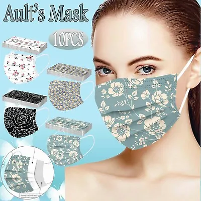 10PCS Adult Floral Mask Disposable Face Mask 3Ply Ear Loop Anti-PM2.5 Masks AU • $15.12