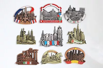 Metal Fridge Magnet Souvenir Gift Paris Rome Barcelona Dubai NewYork Amsterdam • £4.45