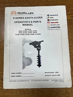 McMillen X-Series Earth Auger Operator's & Parts Manual 22681 • $15