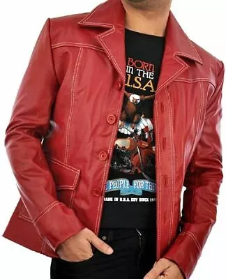 Fight Club Leather Jacket | Men's Moto Racer Shirt Style Red Lambskin Jacket • $93.99