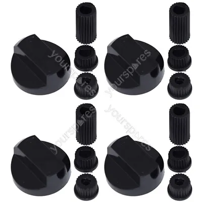 4 X Hotpoint Universal Cooker/Oven/Grill Control Knob And Adaptors Black • £6.79