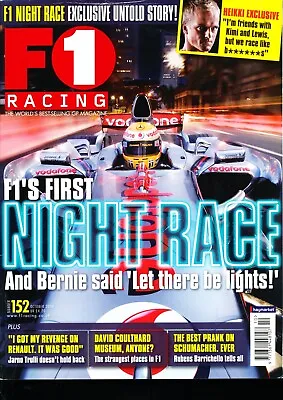 F1 Racing Magazine October 2008 F1'S First Night Race David Coulthard Jarno Trul • £5.99