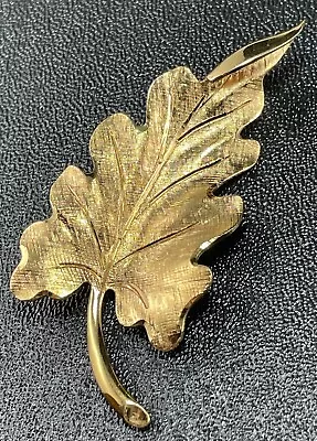 MONET Signed Vintage Leaf Brooch Pin 2.5” Gold Tone Metal • $4.99