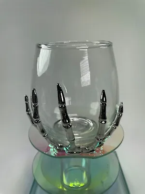 Halloween Skeleton Skull Xray Hand Clear Stemless Wine Drink Glass 16 Oz Cup C92 • $13.99